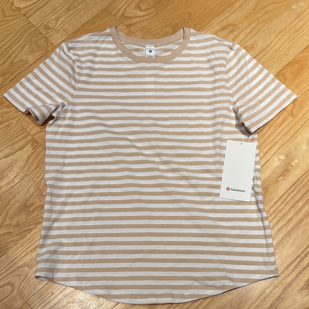 NWT Lululemon Love Crew Beige and White Striped Tee - Size 6